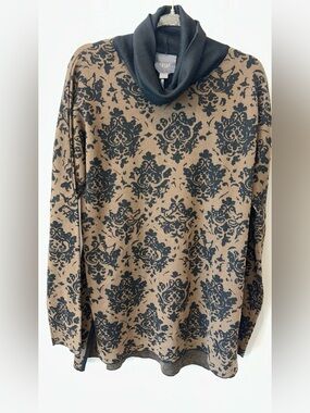 Lysse Black and Tan Damask Cowl Neck Top